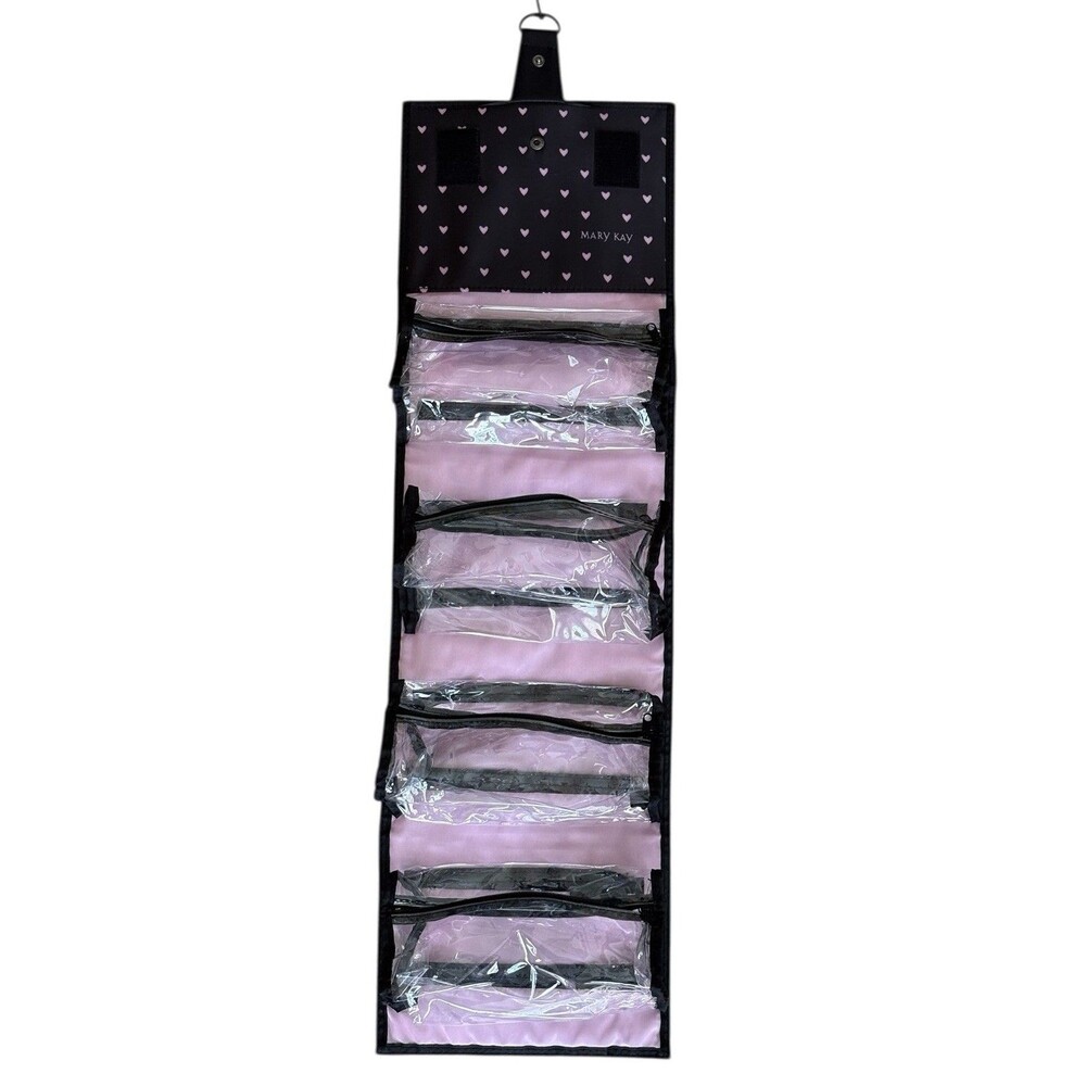 Mary Kay Hanging Organizer Black Travel Make Up Bag Rollup Removable Clear Pouch